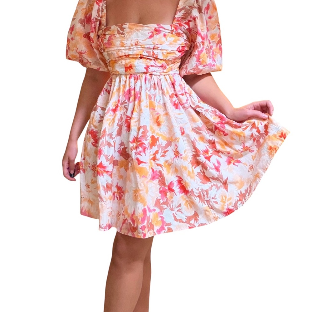 Abercrombie & Fitch Pink and Orange Floral Square-Neck Mini Dress - Picture 4 of 5